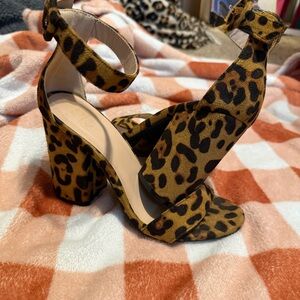 Leopard Print Block Heel Sandals